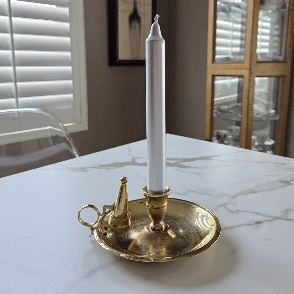 Baldwin Brass Chamberstick Candle Holder with‎ Snuffer Finger Loop Made in USA